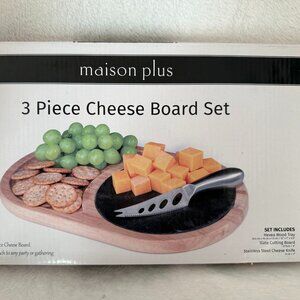 Maison Plus 3-Piece Cheese Board Set – Wood & Slate – New in Box